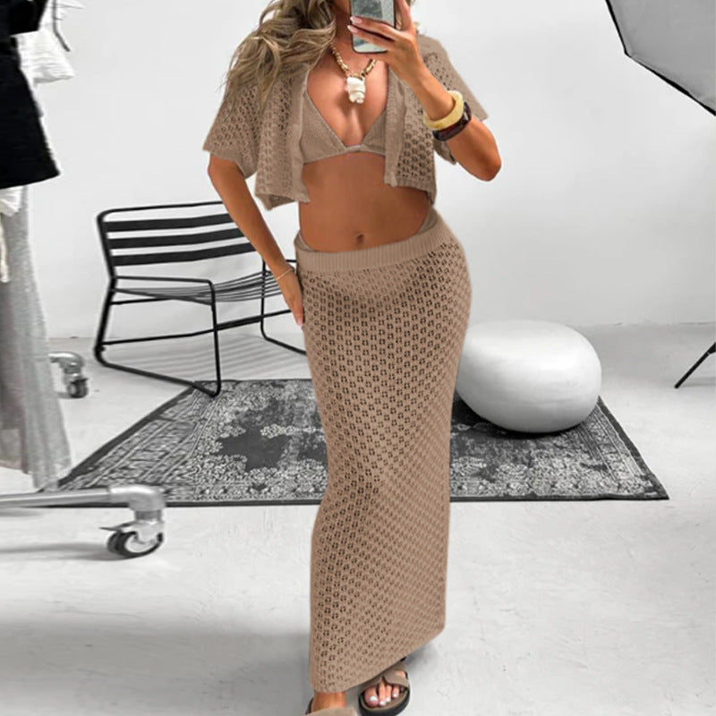 Damer virkad Crop-Top och Maxi-Kjol Set Mirla-Eva Jonsson