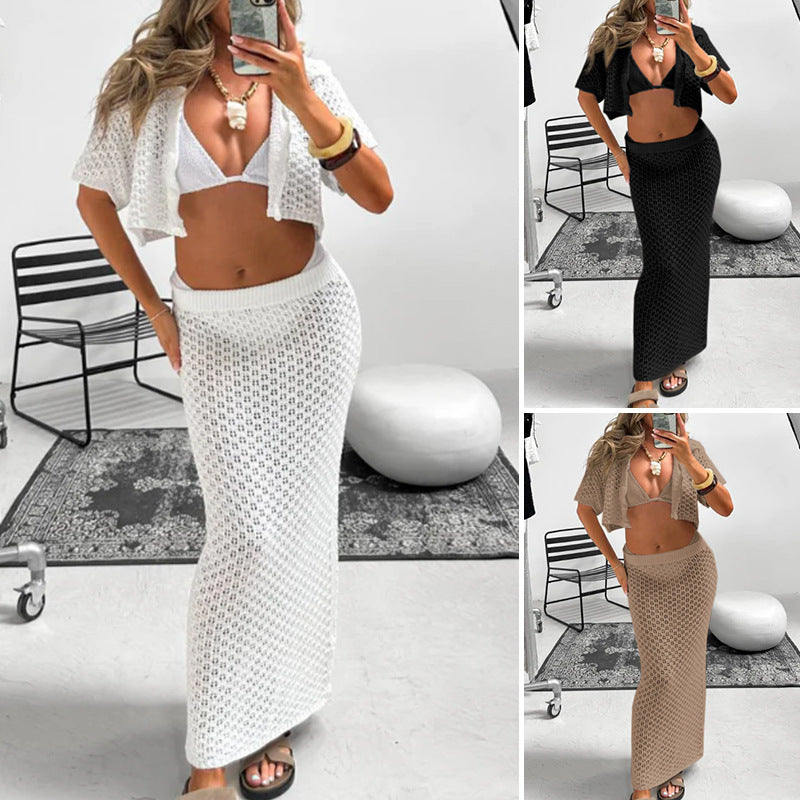Damer virkad Crop-Top och Maxi-Kjol Set Mirla-Eva Jonsson
