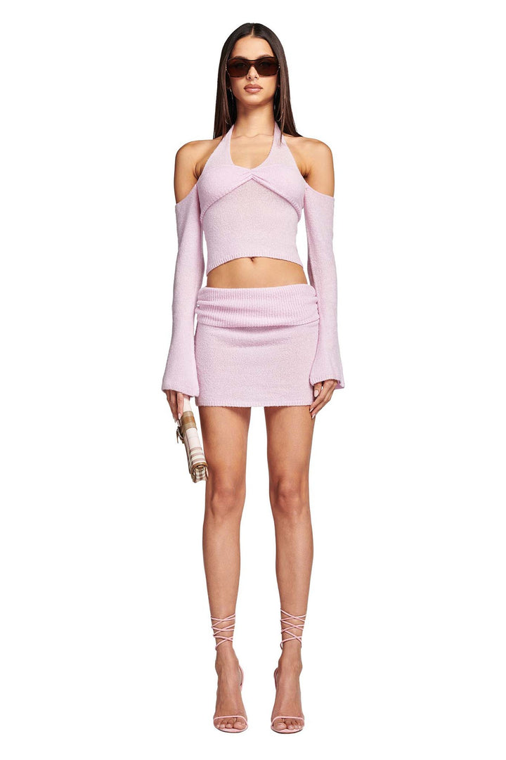 Damer virkad Crop-top och minikjol-set med elegant design Mirla-Eva Jonsson