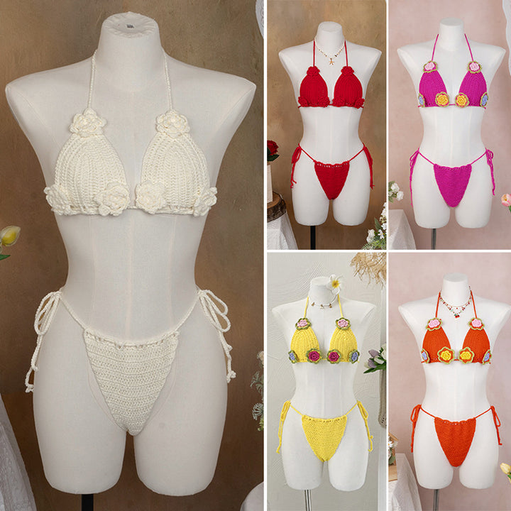 Damer virkad bikini med lekfull design av blommor och justerbara band Mirla-Eva Jonsson
