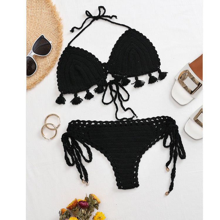 Damer virkad bikini-set med fransiga accenter och justerbara axelremmar Mirla-Eva Jonsson