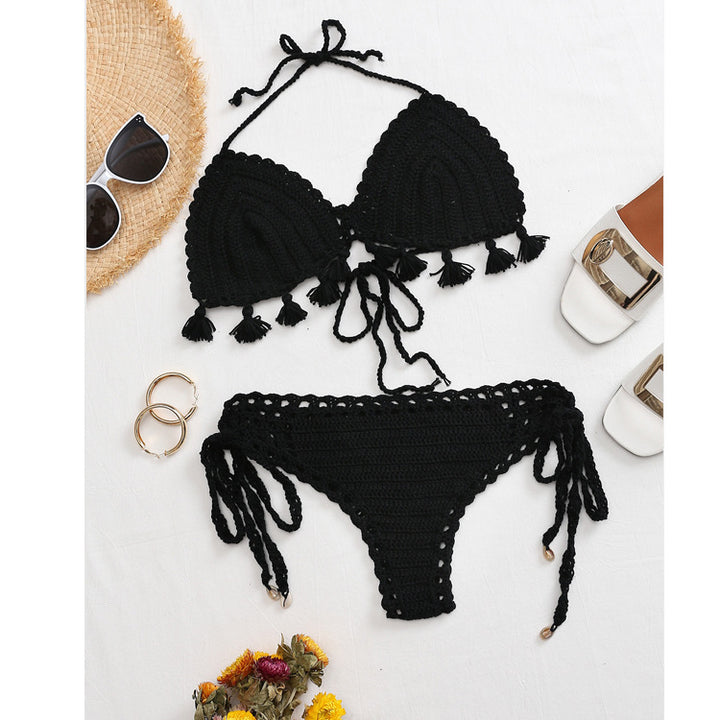 Damer virkad bikini-set med fransiga accenter och justerbara axelremmar Mirla-Eva Jonsson