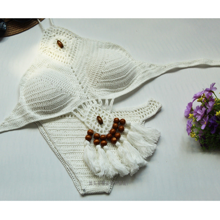 Damer virkad bikini-set med unikt design och fransar Mirla-Eva Jonsson