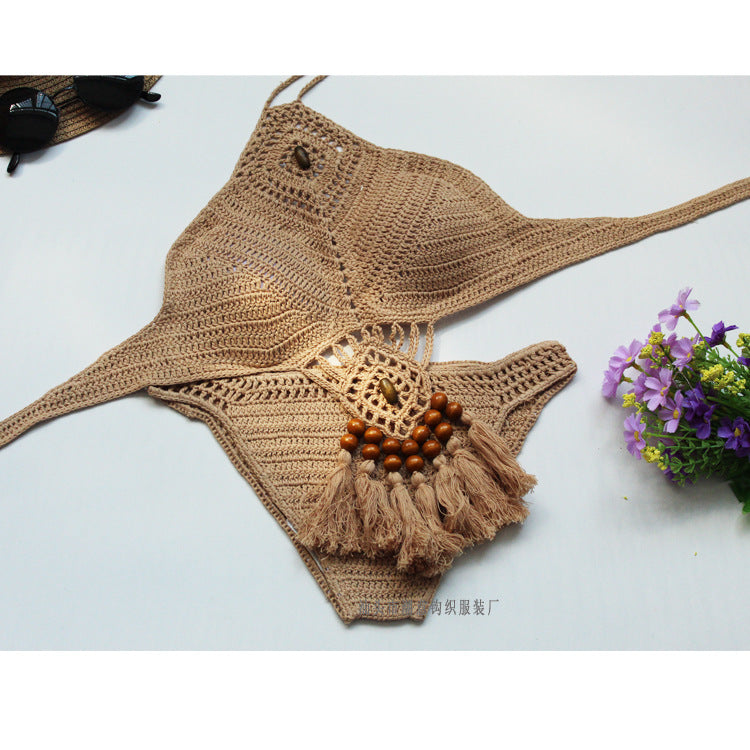 Damer virkad bikini-set med unikt design och fransar Mirla-Eva Jonsson