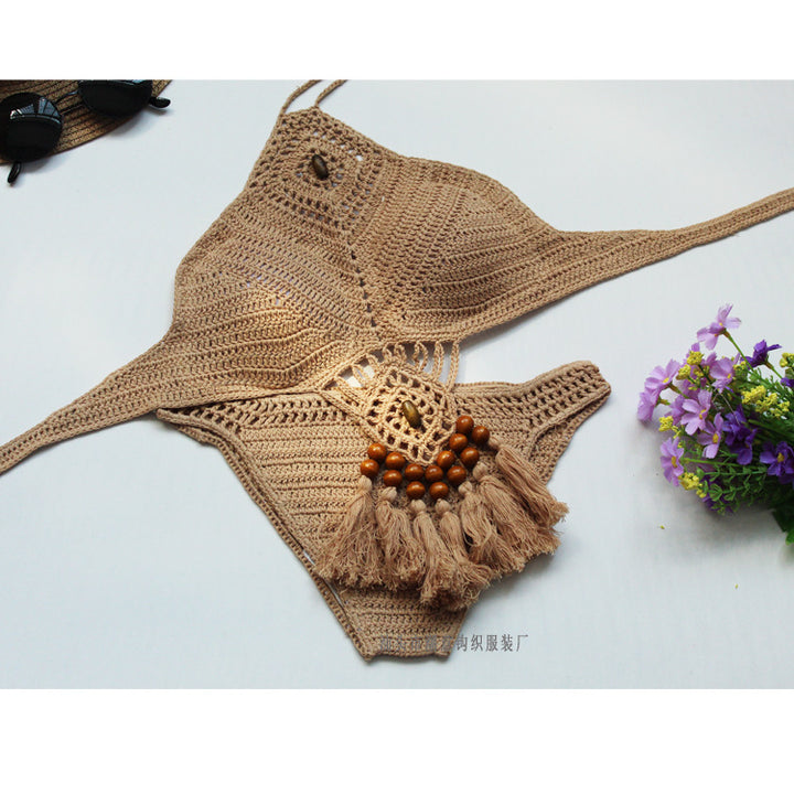 Damer virkad bikini-set med unikt design och fransar Mirla-Eva Jonsson