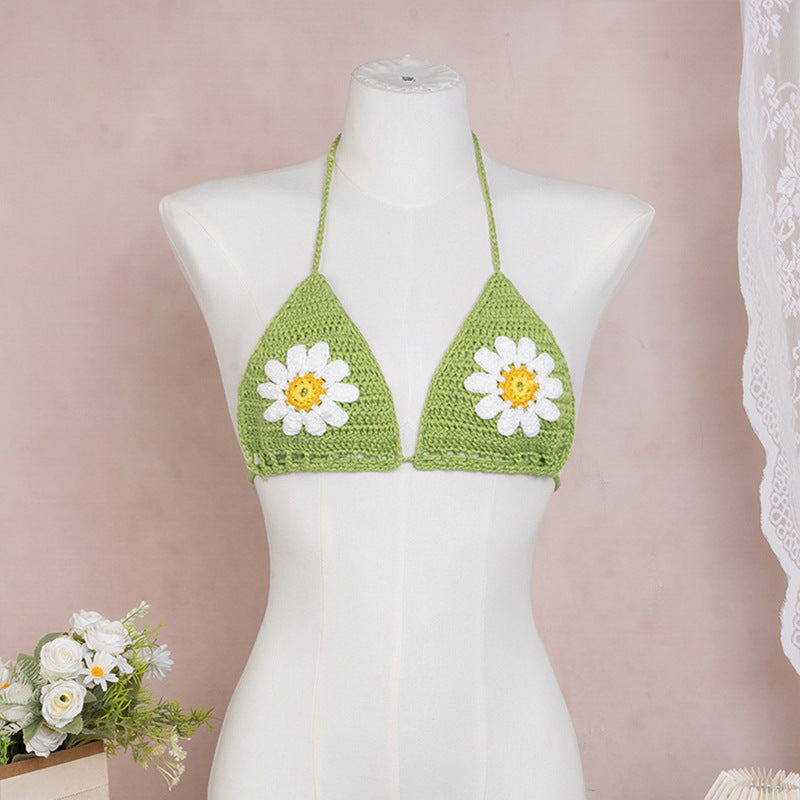 Damer virkad bikini topp med blommönster Mirla-Eva Jonsson