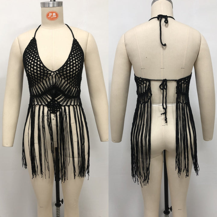 Damer virkad strandtop med fransdekorerad design Mirla-Eva Jonsson