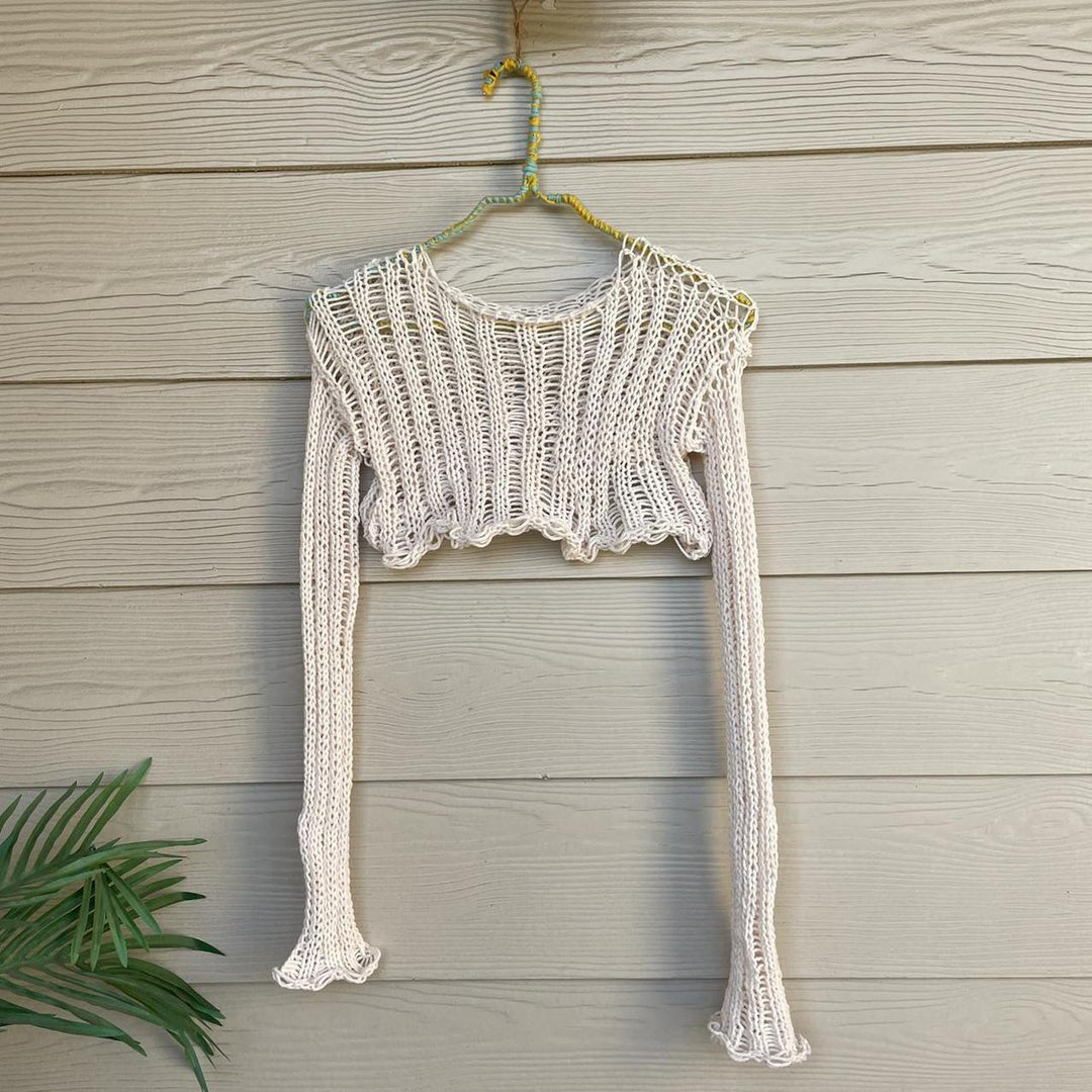 Damer virkade crop-top med öppna ärmar och avslappnad design Mirla-Eva Jonsson