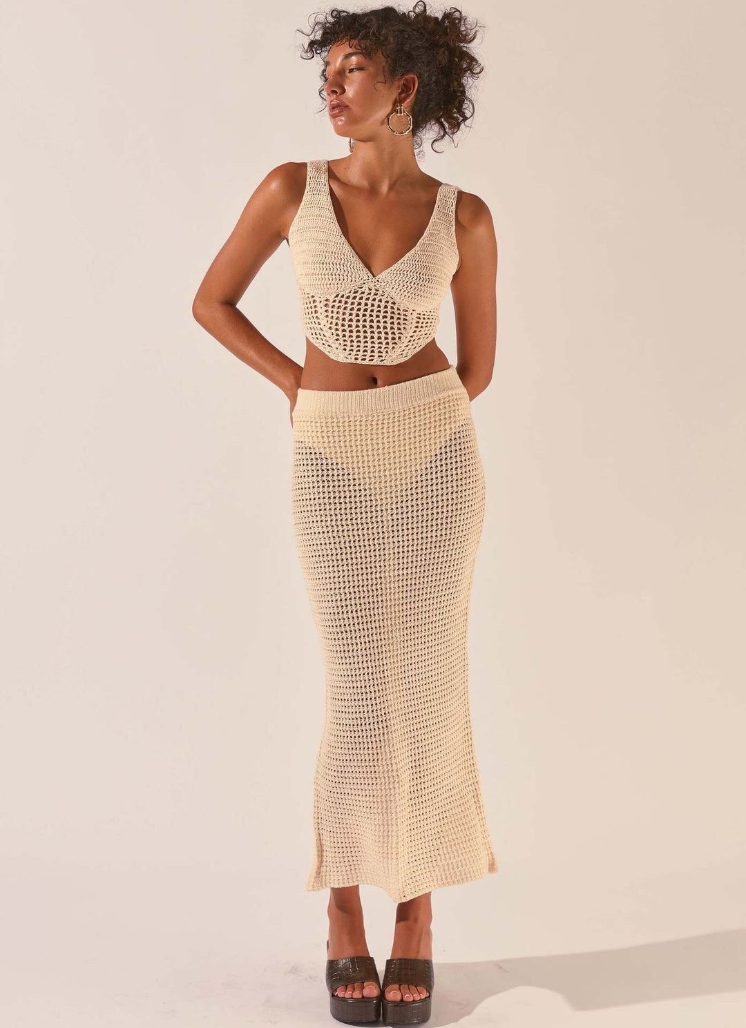 Damer virkat Crop-Top och Maxikjol-set Mirla-Eva Jonsson