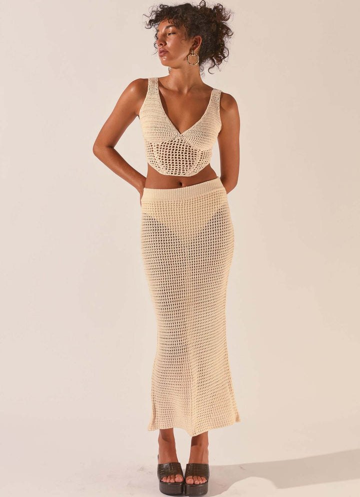 Damer virkat Crop-Top och Maxikjol-set Mirla-Eva Jonsson