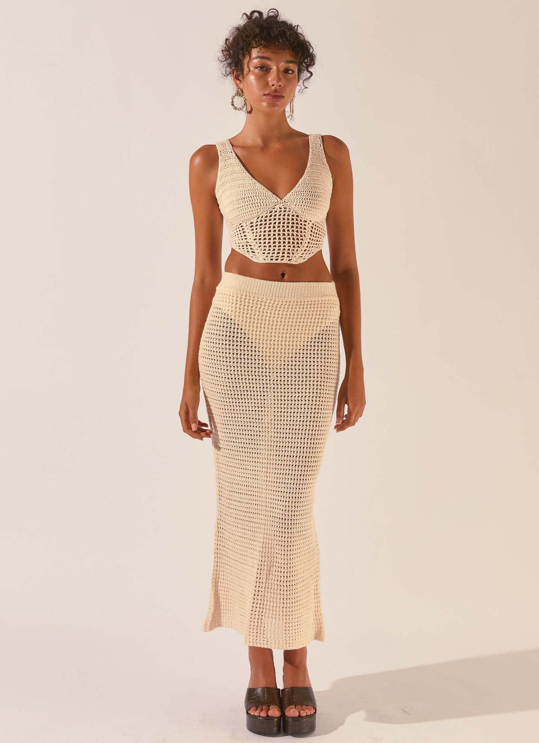 Damer virkat Crop-Top och Maxikjol-set Mirla-Eva Jonsson