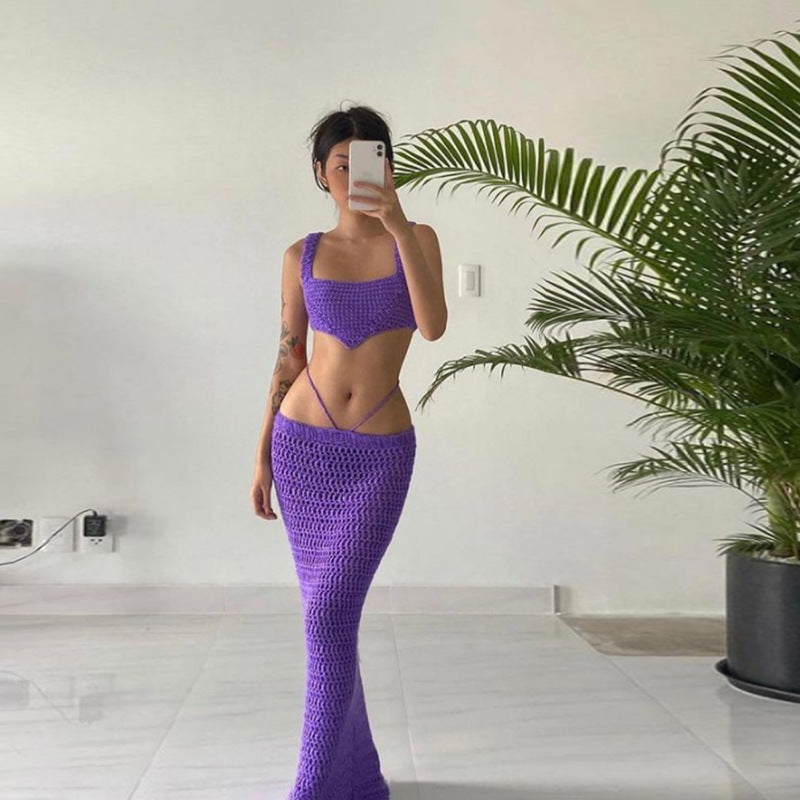 Damer virkat Crop-Top och Midijacka-set Mirla-Eva Jonsson
