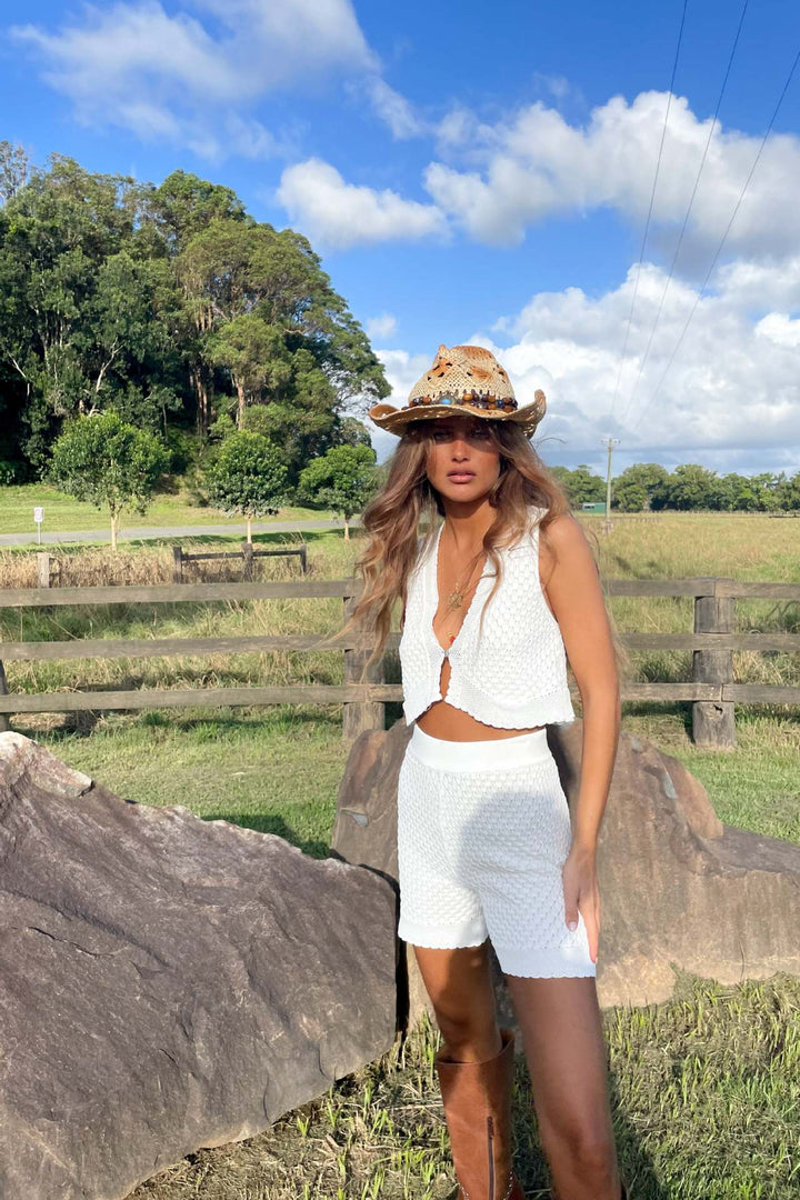 Damer virkat Crop-Top och Shorts Set Mirla-Eva Jonsson