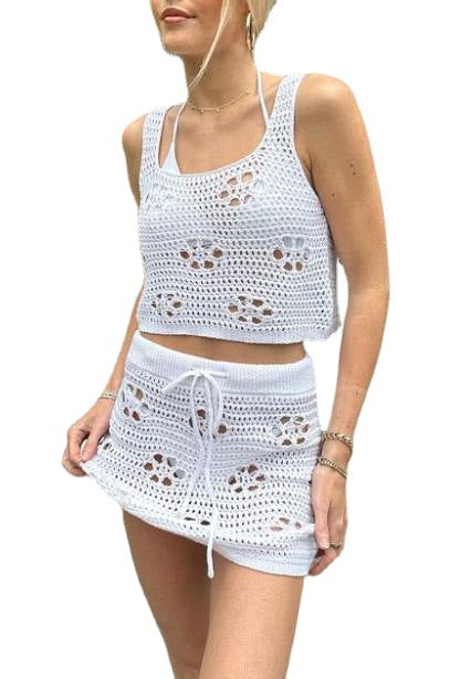 Damer virkat Crop Top och minikjol set Mirla-Eva Jonsson