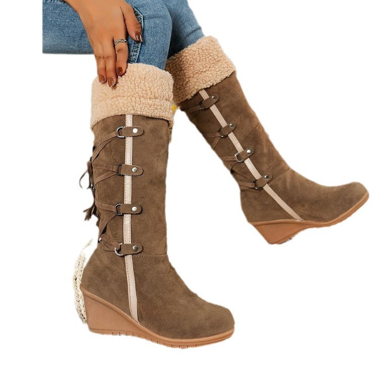 Damer wedge-stövlar med foder och mode snörningsdesign Eva Jonsson-Eva Jonsson