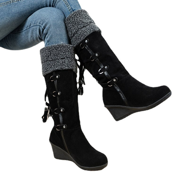 Damer wedge-stövlar med foder och mode snörningsdesign Eva Jonsson-Eva Jonsson