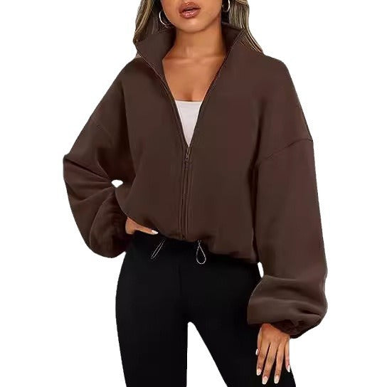 Damer zip-hoodie med hög krage och kontrasterande ärmar Mirla-Eva Jonsson
