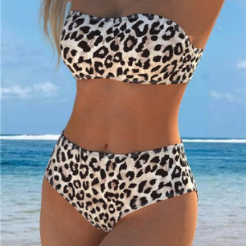 Damern Bandeau-bikini med hög midja och stiligt leopardmönster Mirla-Eva Jonsson