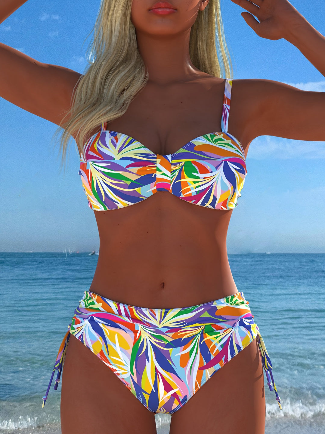 Damern Bandeau-bikini med unik fjädermönster och hög midja Mirla-Eva Jonsson