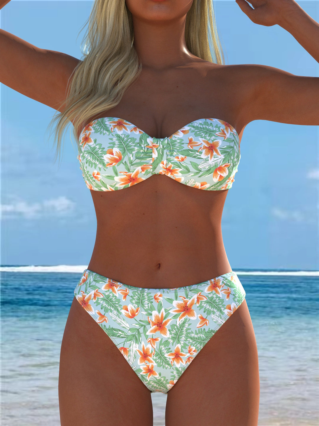 Damern Bandeau-bikini med unik fjädermönster och hög midja Mirla-Eva Jonsson