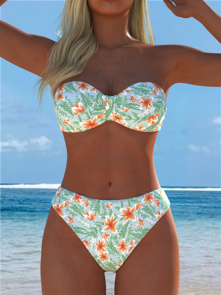 Damern Bandeau-bikini med unik fjädermönster och hög midja Mirla-Eva Jonsson