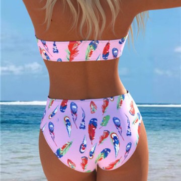 Damern Bandeau-bikini med unik fjädermönster och hög midja Mirla-Eva Jonsson