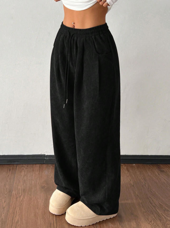 Damern Bekväm Casual Cordbyxor med elastisk midja och sidofickor Mirla-Eva Jonsson