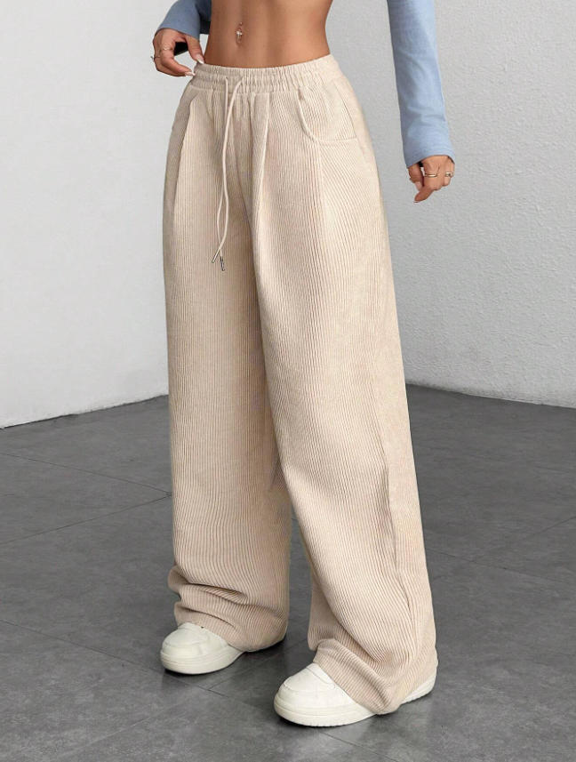 Damern Bekväm Casual Cordbyxor med elastisk midja och sidofickor Mirla-Eva Jonsson