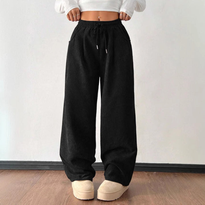 Damern Bekväm Casual Cordbyxor med elastisk midja och sidofickor Mirla-Eva Jonsson