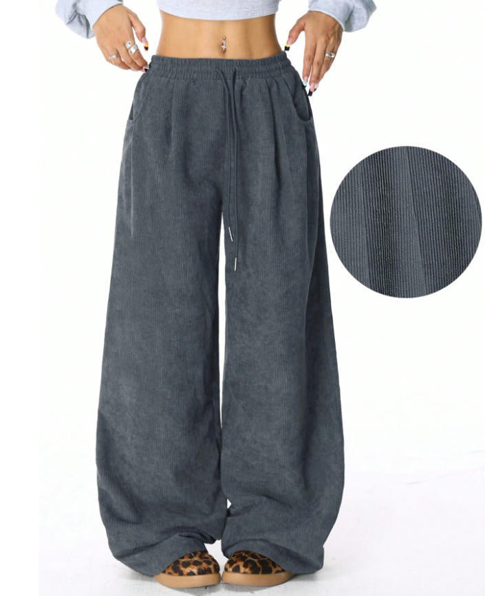 Damern Bekväm Casual Cordbyxor med elastisk midja och sidofickor Mirla-Eva Jonsson
