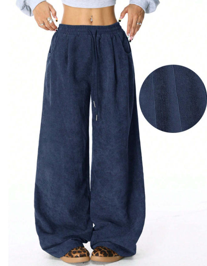 Damern Bekväm Casual Cordbyxor med elastisk midja och sidofickor Mirla-Eva Jonsson
