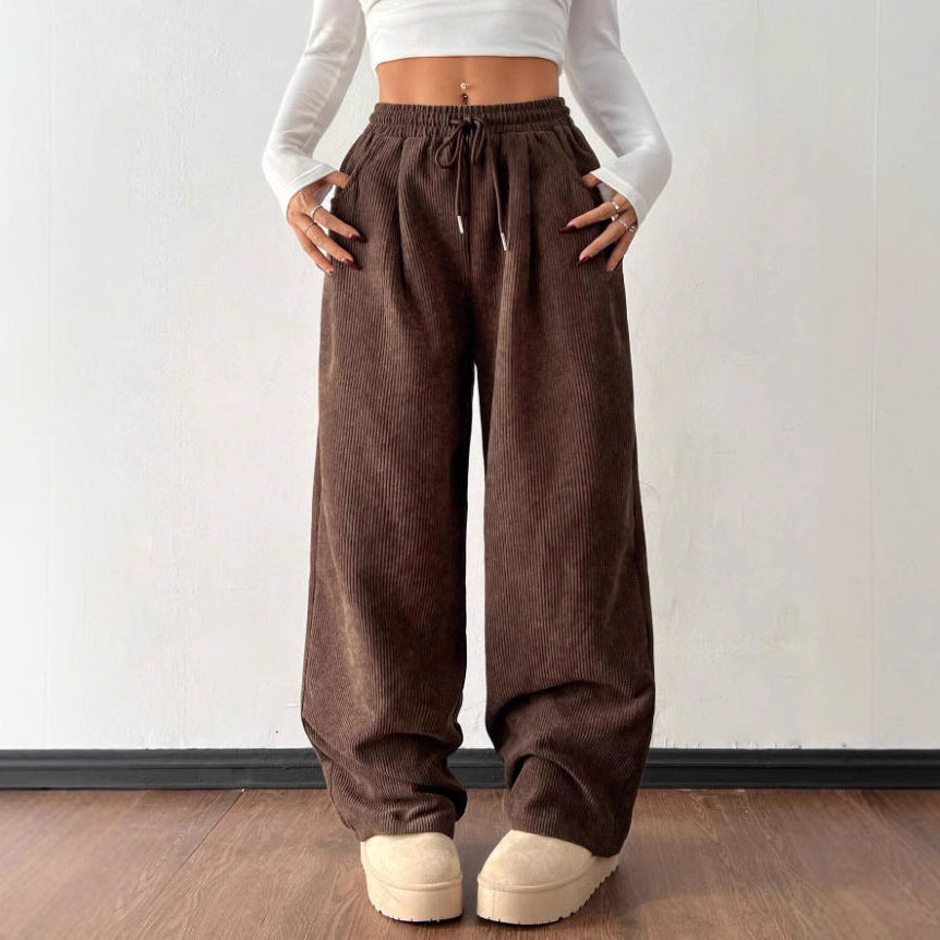 Damern Bekväm Casual Cordbyxor med elastisk midja och sidofickor Mirla-Eva Jonsson