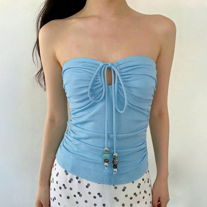 Damern Bustier-top med lekfullt volangdesign och dekorativa knytband Mirla-Eva Jonsson