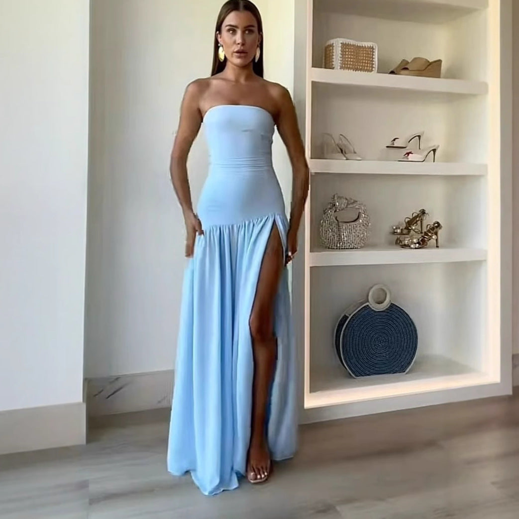 Damern Charmigt off-shoulder maxiklänning med hög slits och flödande faltkjol Mirla-Eva Jonsson
