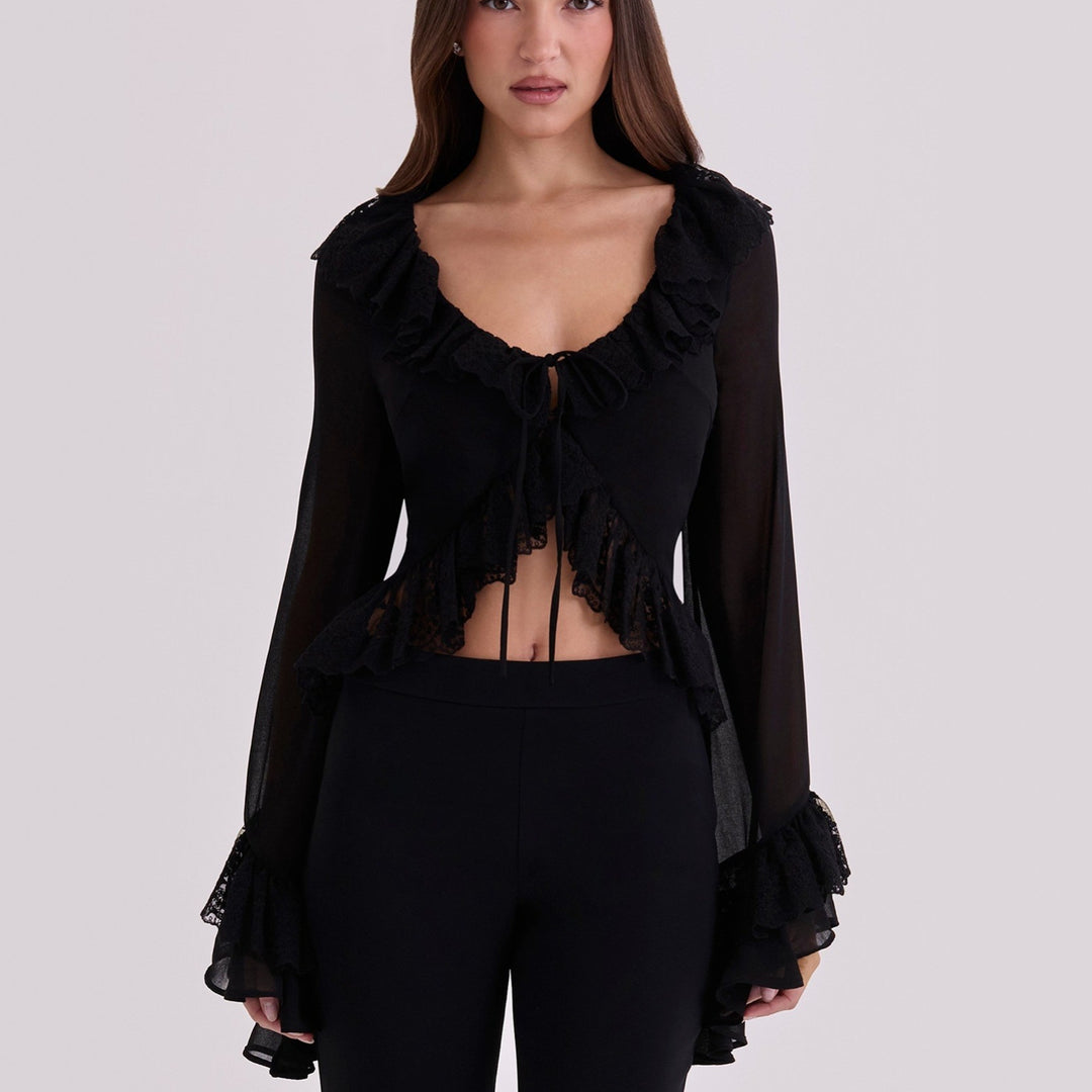 Damern Chiffonblus med spetsdetalj Mirla-Eva Jonsson