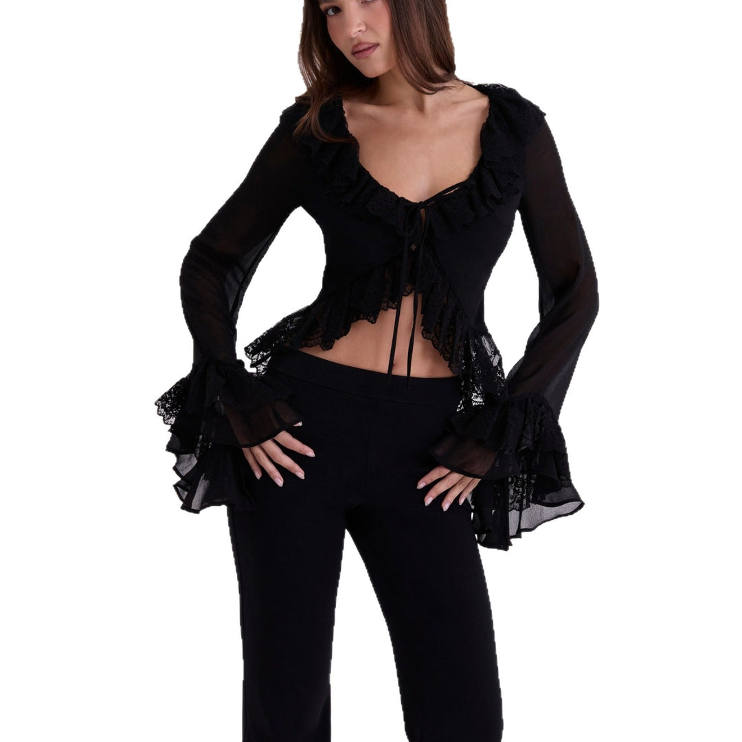 Damern Chiffonblus med spetsdetalj Mirla-Eva Jonsson
