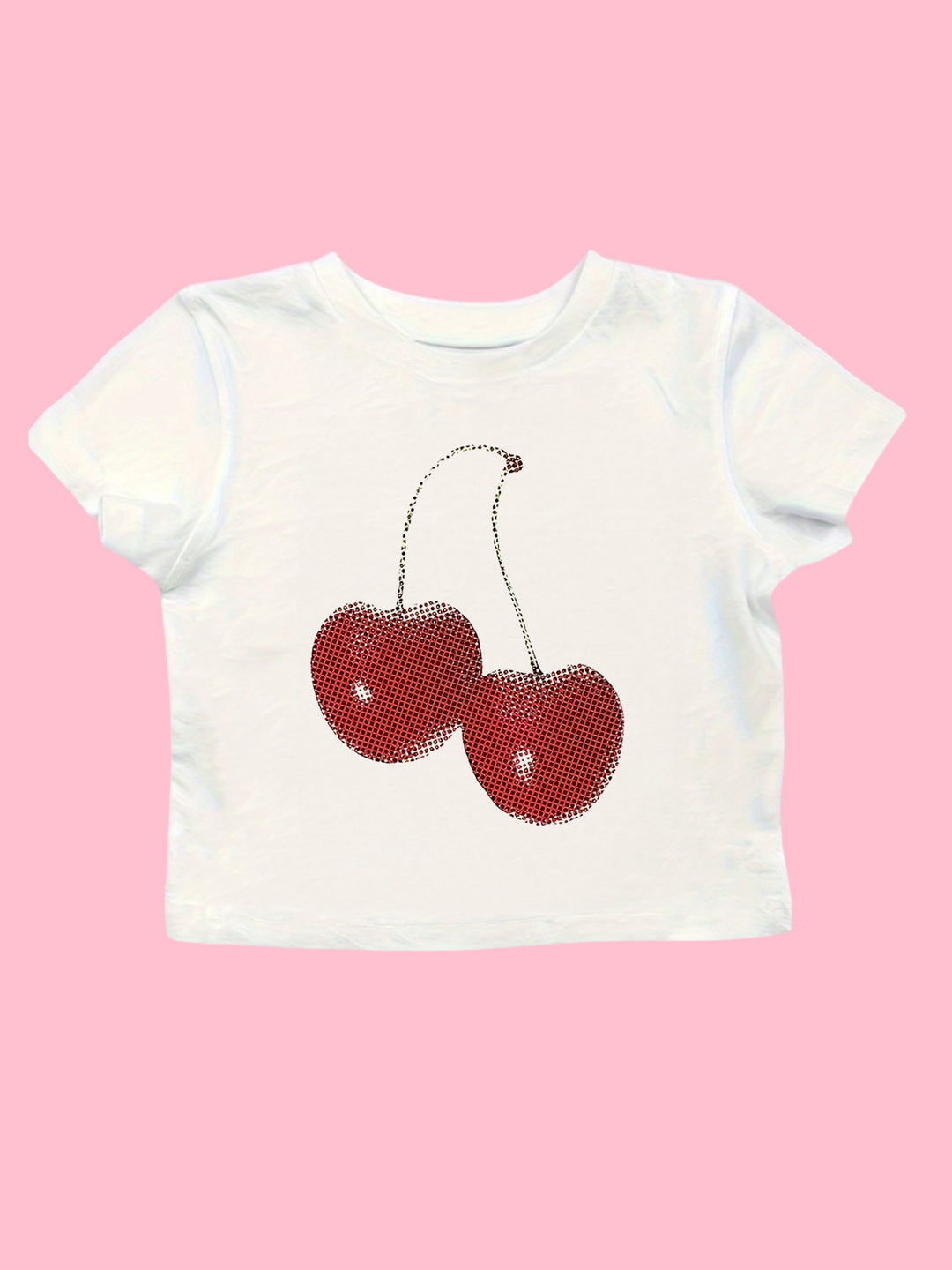 Damern Crop-T-Shirt med glatt körsbärsmotiv Mirla-Eva Jonsson