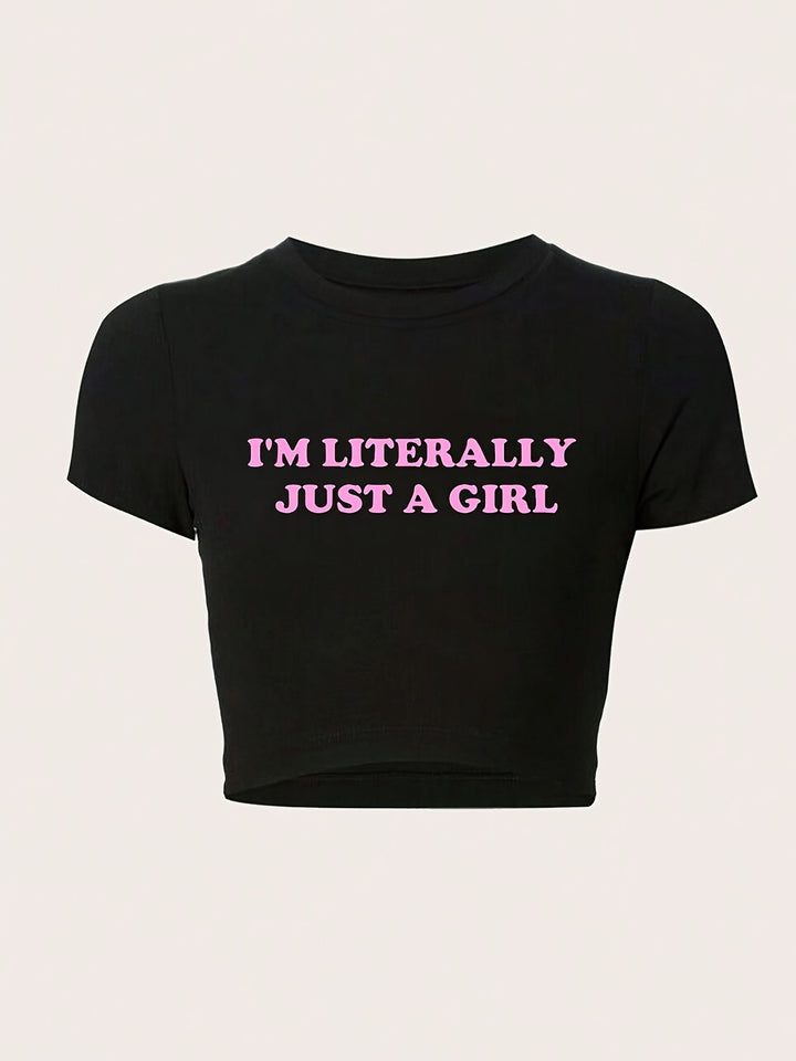 Damern Crop-T-Shirt med glatt körsbärsmotiv Mirla-Eva Jonsson