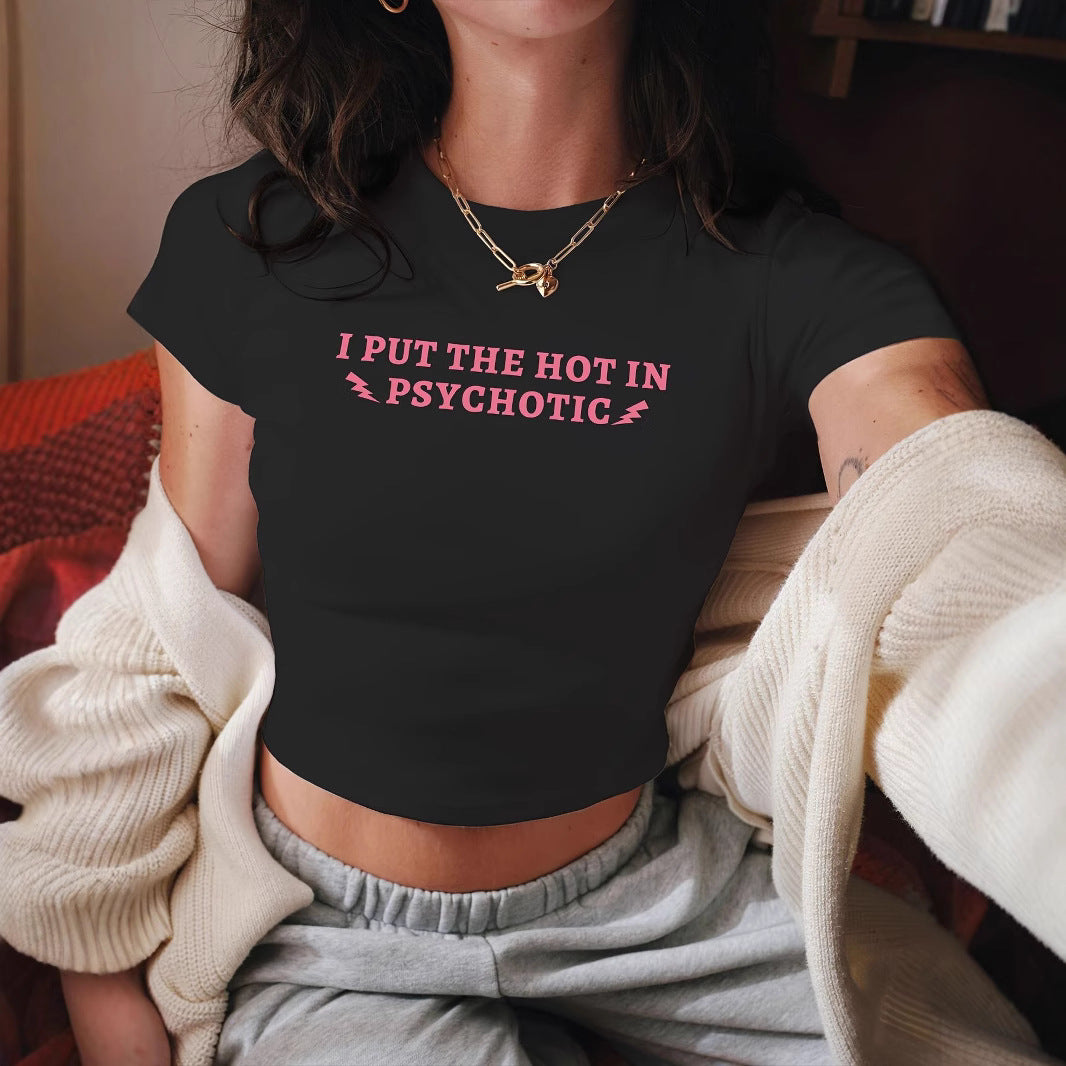 Damern Crop-T-Shirt med glatt körsbärsmotiv Mirla-Eva Jonsson