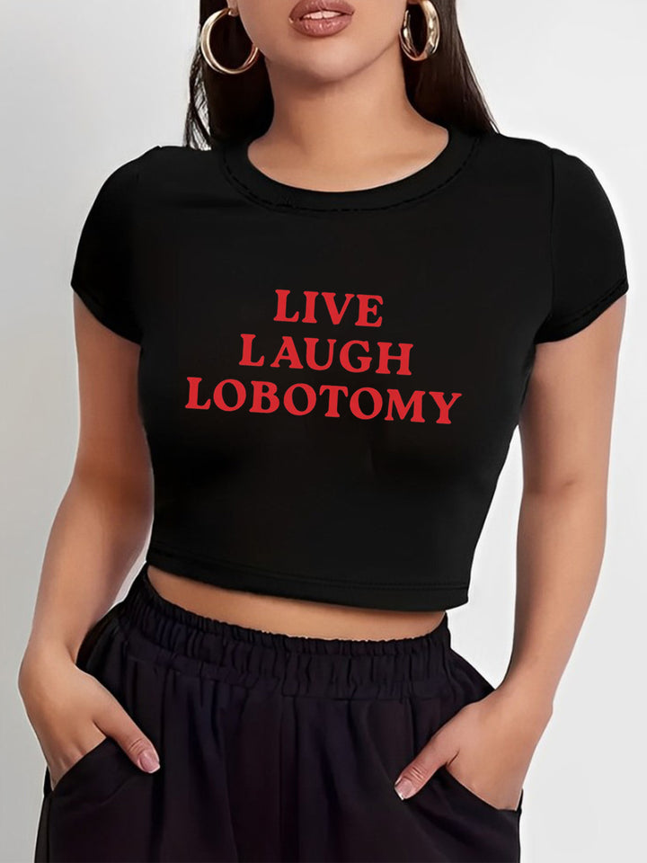 Damern Crop-T-Shirt med glatt körsbärsmotiv Mirla-Eva Jonsson