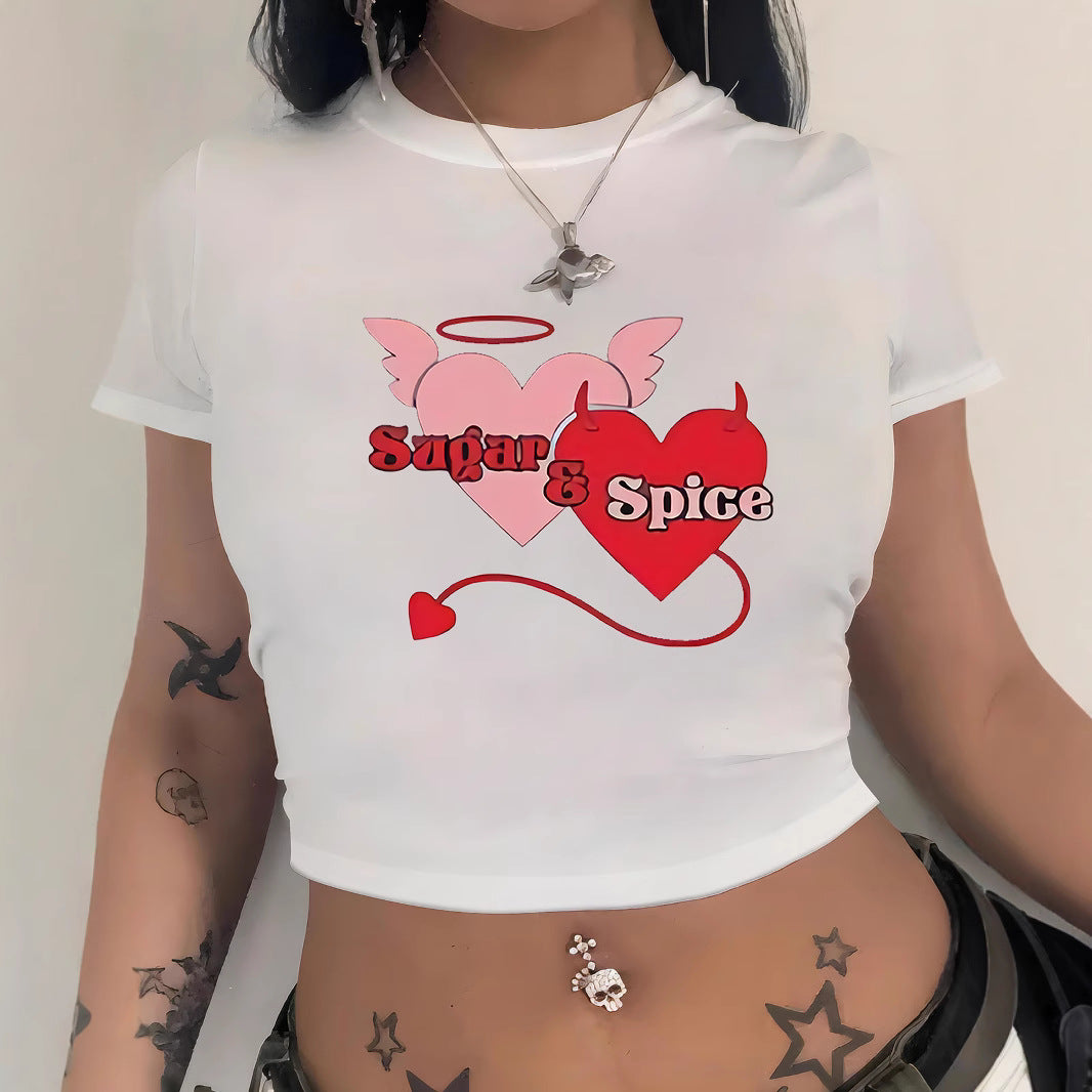 Damern Crop-T-Shirt med glatt körsbärsmotiv Mirla-Eva Jonsson