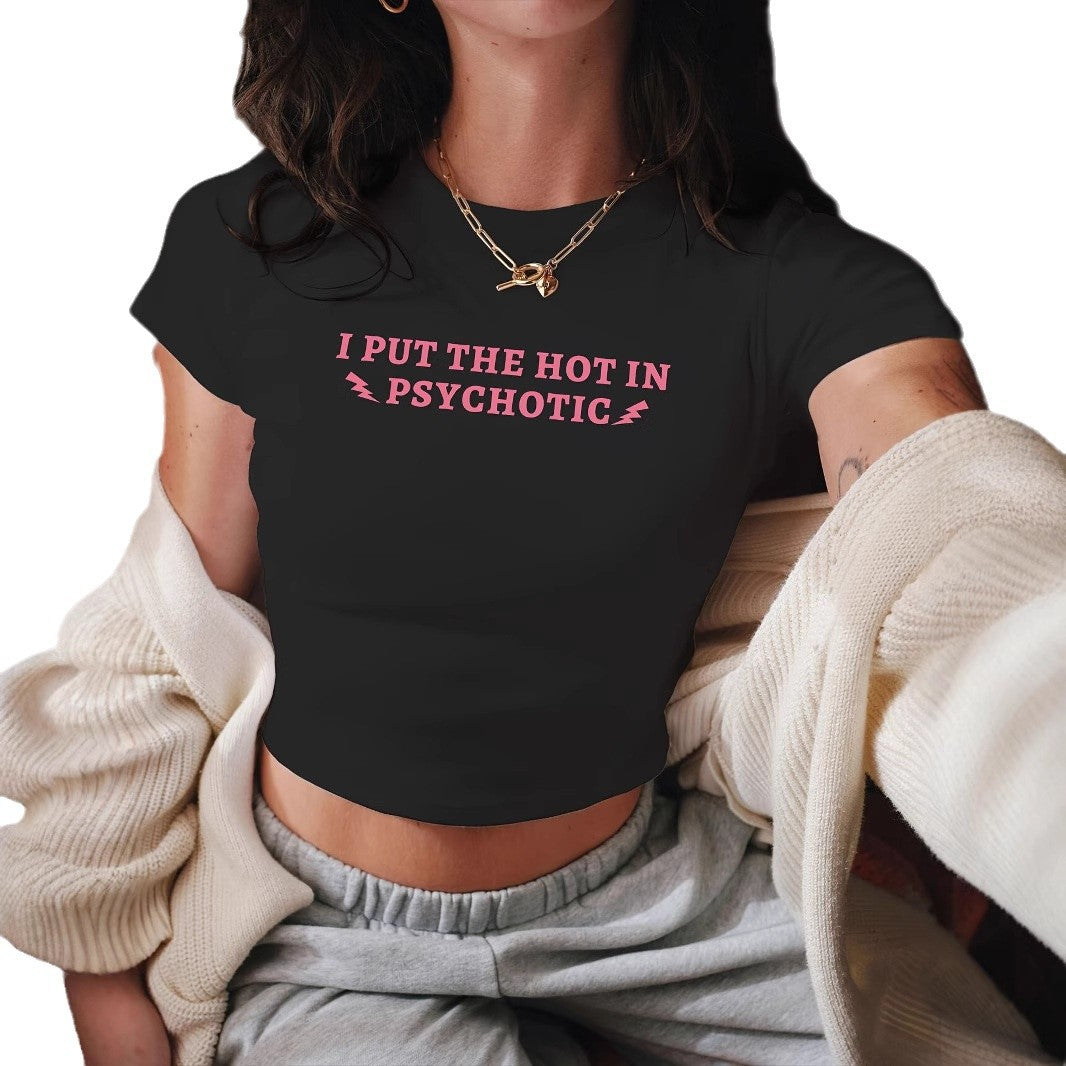 Damern Crop-T-Shirt med glatt körsbärsmotiv Mirla-Eva Jonsson