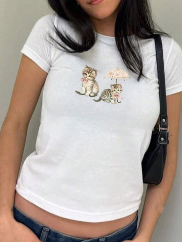 Damern Crop-T-Shirt med kreativt skelettdesign och inspirerande text Mirla-Eva Jonsson