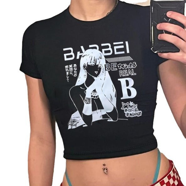Damern Crop-T-Shirt med kreativt skelettdesign och inspirerande text Mirla-Eva Jonsson