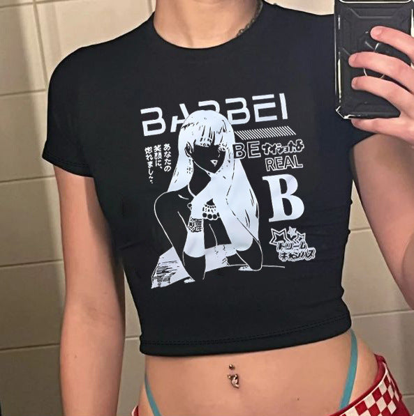 Damern Crop-T-Shirt med kreativt skelettdesign och inspirerande text Mirla-Eva Jonsson