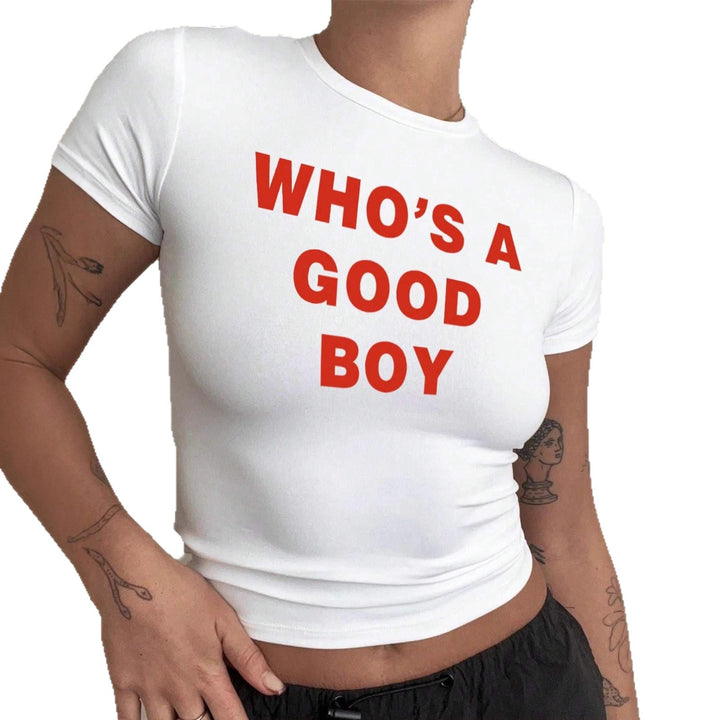 Damern Crop-T-Shirt med kreativt tryck och figurnära skärning Mirla-Eva Jonsson