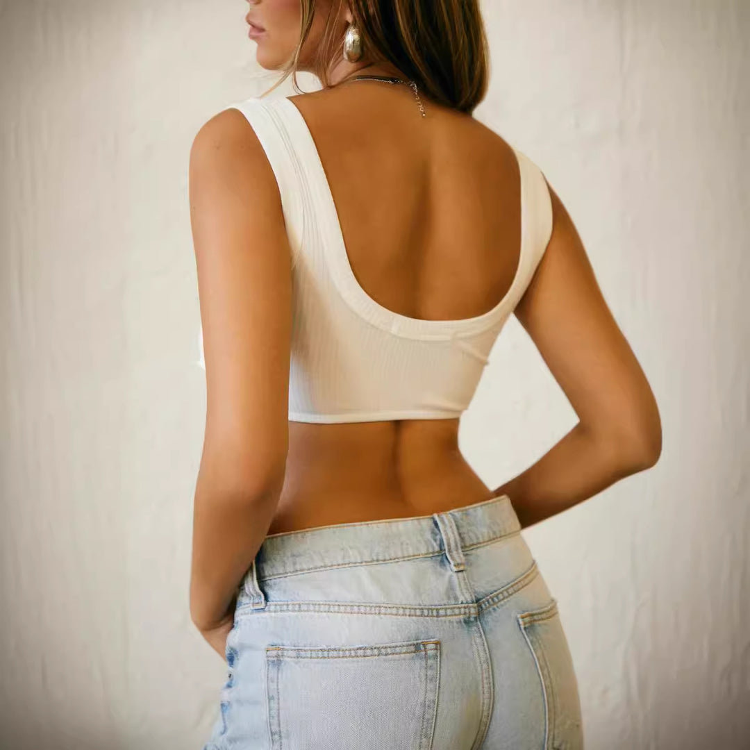 Damern Crop-top med dekorativ knut och strukturerad design Mirla-Eva Jonsson