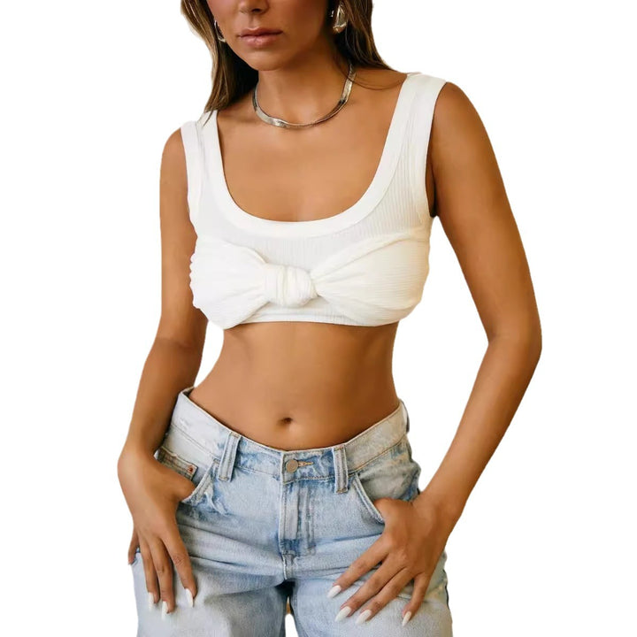 Damern Crop-top med dekorativ knut och strukturerad design Mirla-Eva Jonsson