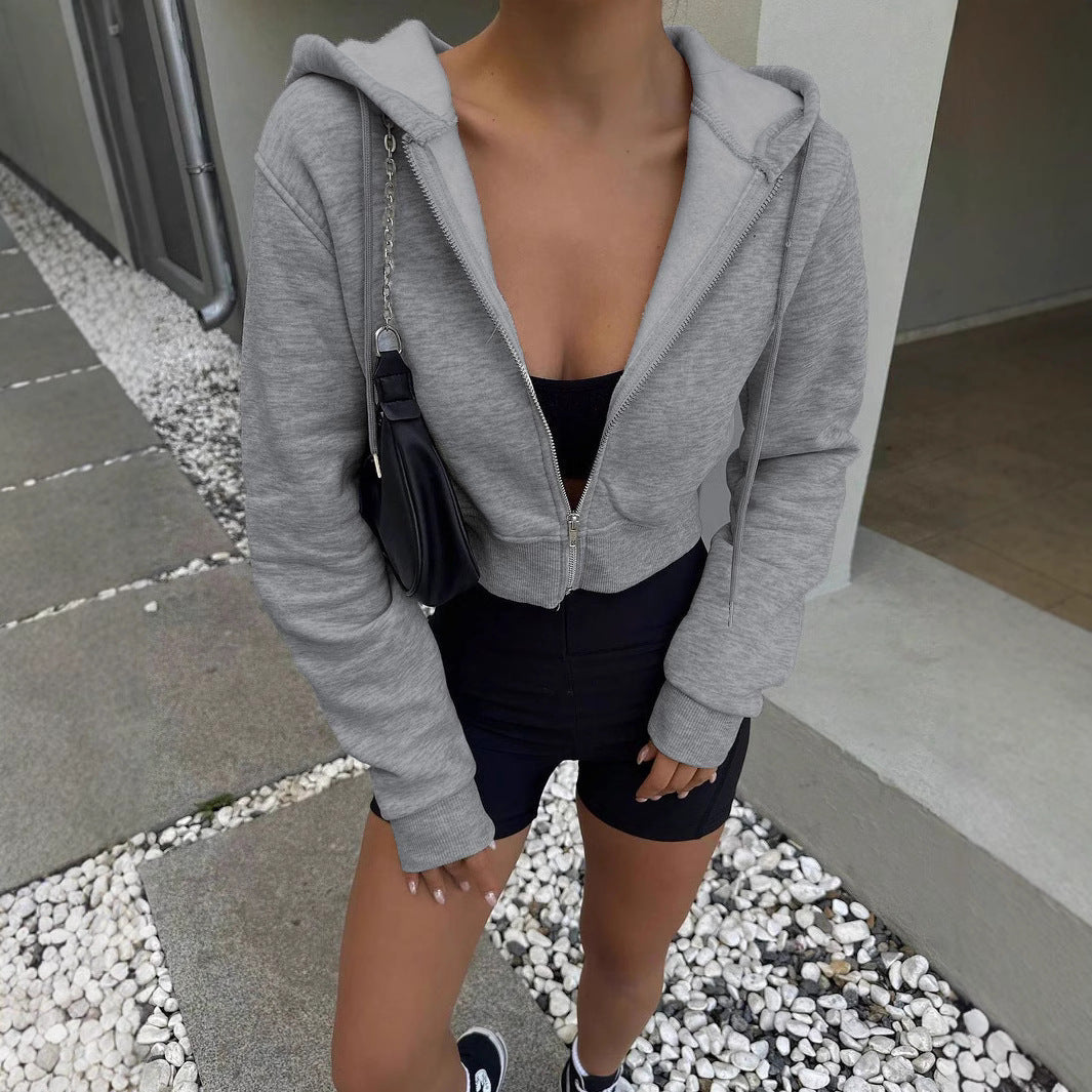Damern Cropped Hoodie med dragkedja och avslappnad passform Mirla-Eva Jonsson