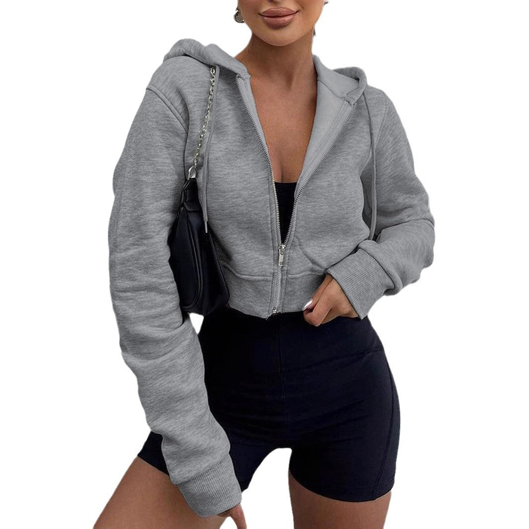 Damern Cropped Hoodie med dragkedja och avslappnad passform Mirla-Eva Jonsson
